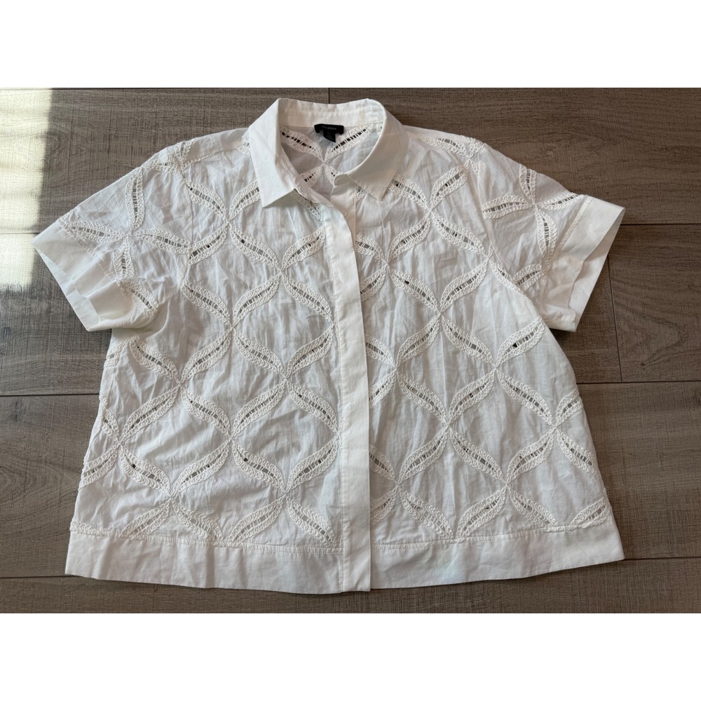 Halogen‎ white embroidered button up blouse cottagecore plus size